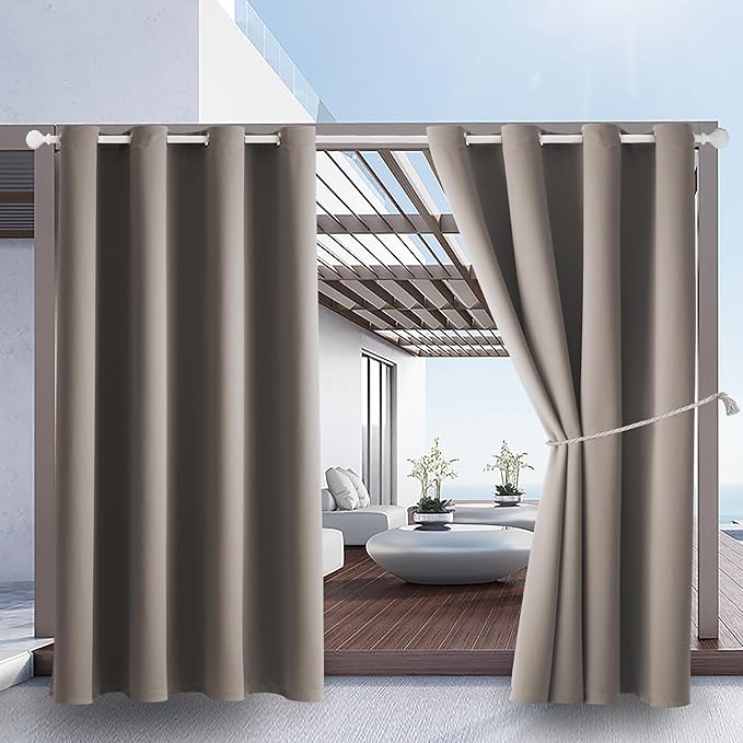 DIVA EN CAMINO DEC Outdoor Patio Curtain Waterproof Darkening Thermal Insulated Indoor Curtains for Bedroom, Porch, Living Room, Pergola, Cabana, W52 x L72, Taupe, Set of 2 Panels