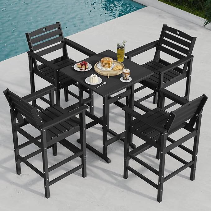 Patio Bar Table,Adirondack Table1 Pieces Set, Bar Height outdoor bar table Set of 1, Outdoor Bar Stools Set,Weather-Resistant Outdoor Furniture for Deck, Balcony, Poolside Easy Assembly, Black