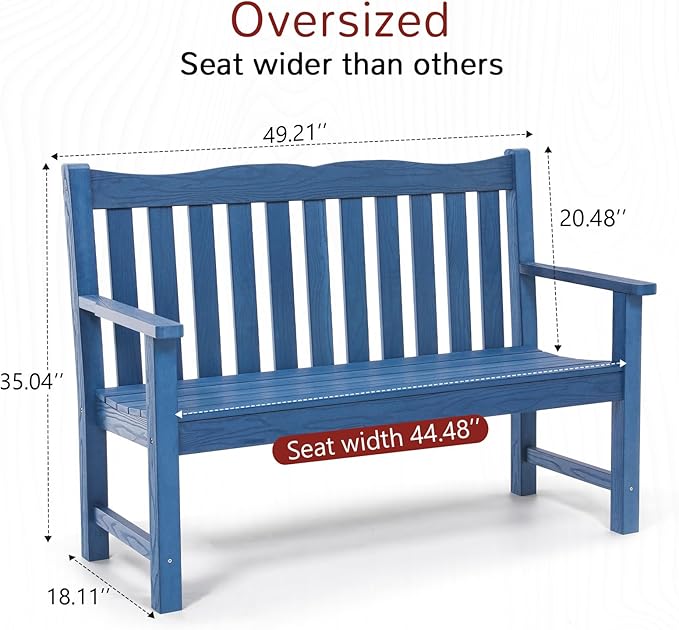 Stoog Outdoor Benches Set of 2, 2-Person All-Weather HIPS Garden Bench with 800 lbs Weight Capacity, Never Rot or Fade, Used for Patio, Deck, Backyard, Blue