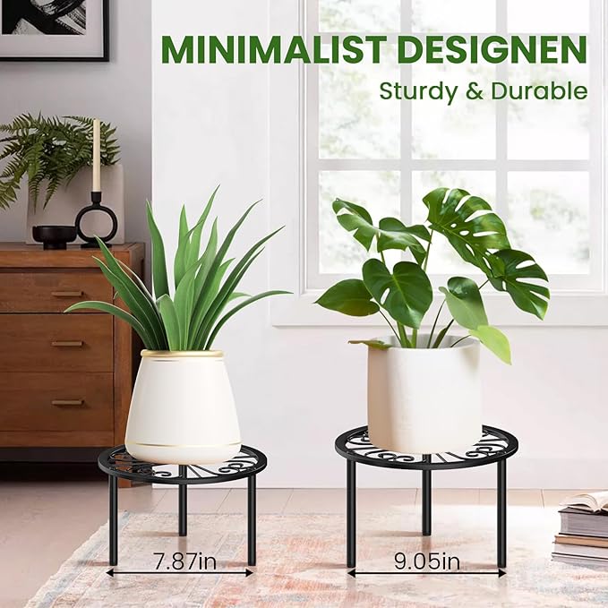 TOSKING Heavy Duty Metal Plant Stand - 7.9-inch Decorative Round Plant Stand, Adjustable Leveling Feet & Rust-Resistant Finish for Indoor/Outdoor Use