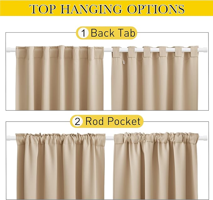 NICETOWN 2 Panels Outdoor Curtains for Patio Waterproof & Windproof, Thermal Insulated Top & Bottom Pocket & Back Tab Light Block Outdoor Drapes with Bonus Rope for Fixed, Biscotti Beige, W52 x L95