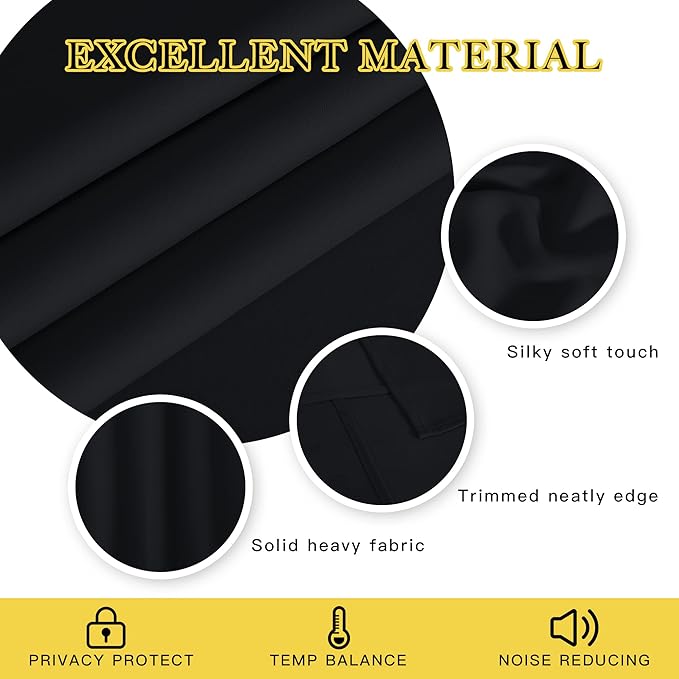 NICETOWN Black Out Living Room Curtain 118 inches Long, Grommet Thermal Insulated Room Darkening Window Treatment for Bedroom/French Door, Black, W66 x L118, 1 Panel
