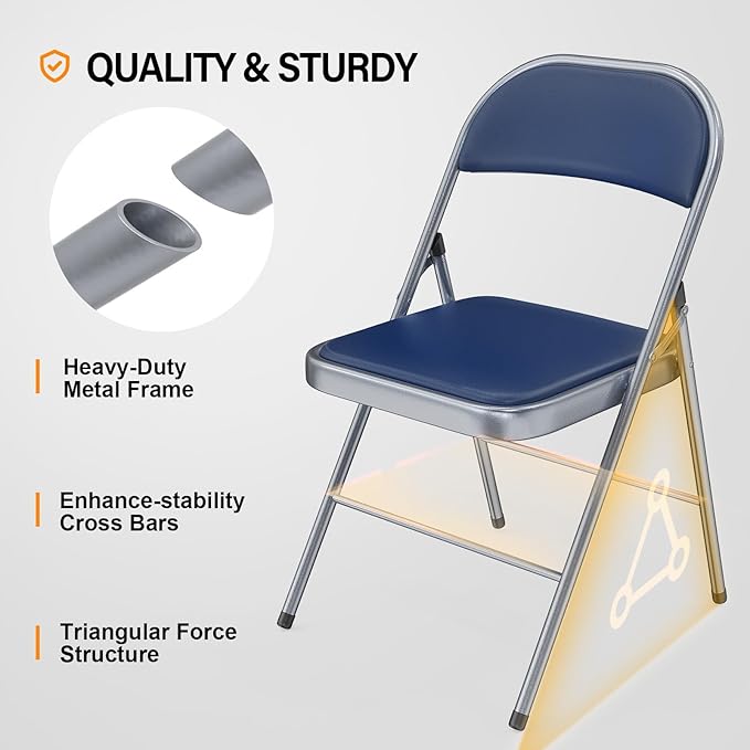 VINGLI 20 Pack Folding Chairs with Padded Seats, Metal Frame with Pu Leather Seat & Back, Capacity 350 lbs, Blue