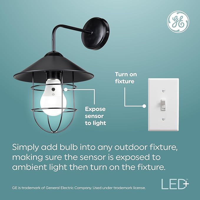 GE LED+ Dusk to Dawn A19 LED Light Bulbs, Automatic On/Off Outdoor Light, 8.5W, Soft White (3 Pack)