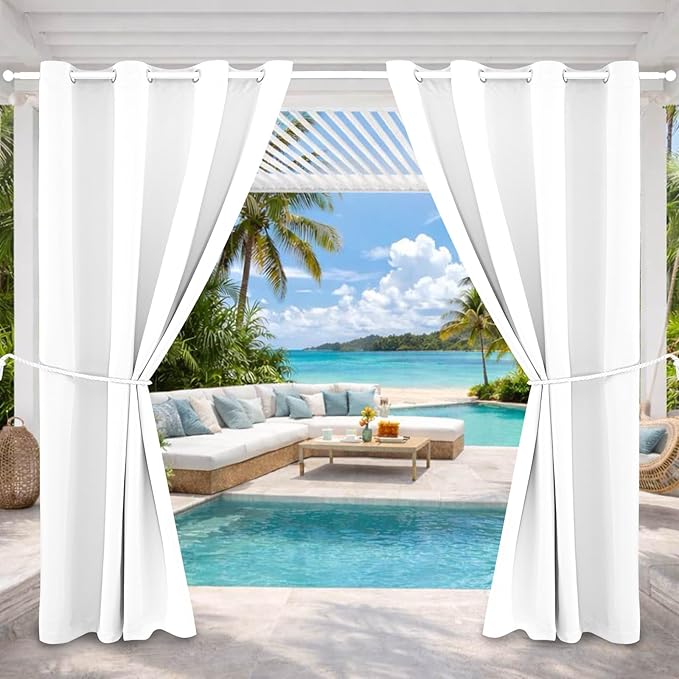 Outdoor Indoor Curtains W52 x L132 for Patio - Weather-resistant Window Panels Privacy Protect Grommet Top Thermal Insulated Home Curtain for Porch Pergola Lawn Garden Hot Tub Area (2 Panels)