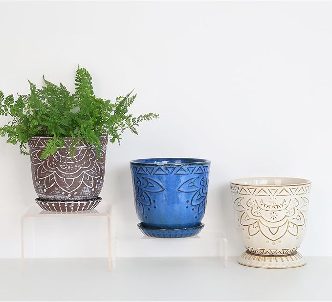 Gepege Ceramic Planter, 6 Inch Plant Pot with Drainage Holes and Saucers for Indoor Plants, Birthday for Women Mom