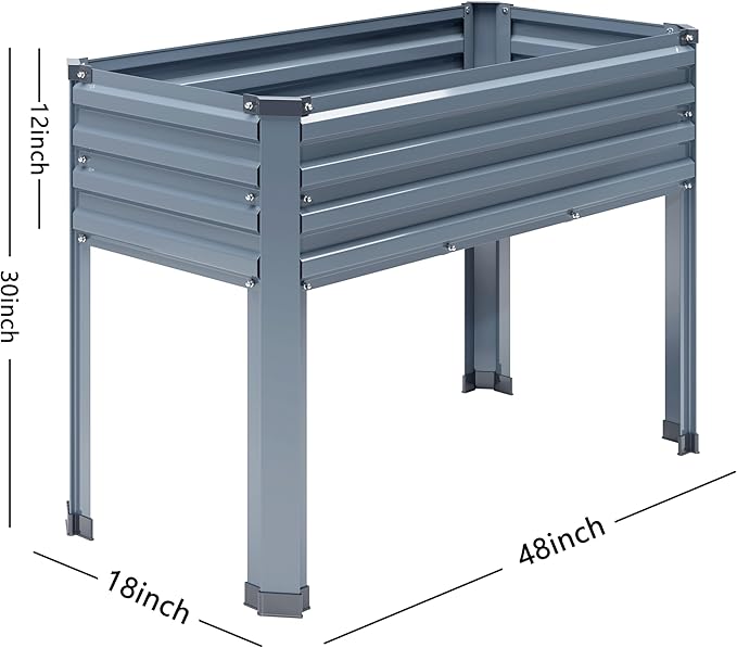 Vengarus Galvanized Raised Garden Bed Outdoor with Legs,48×18×30in Metal Elevated Raised Planter Box for Backyard, Patio, Balcony, 300lb Capacity,Grey(2PCS)
