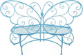 Alpine Corporation BAZ400BL Indoor Outdoor Metal Butterfly Shaped Garden Bench, 62" Long, Blue