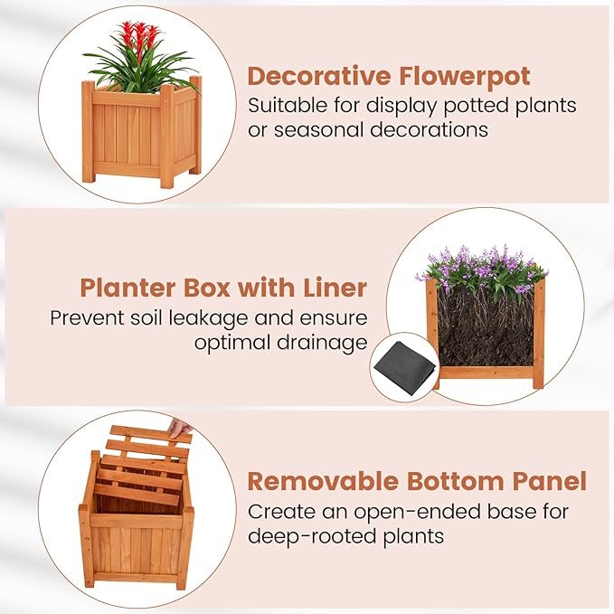 Giantex 4-in-1 Outdoor Bench with 4 Planter Boxes, Wood with Teak Oil Finish, Garden Bench Seat with Raised Garden Beds for Porch Balcony Lawn Yard, DIY Assembly, Orange