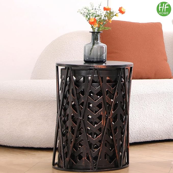 HFHOME Multifunctional Nesting Round Metal Coffee End Tables, Set of 3 Modern Nightstands Decor Side Tables Plant Stand for Home Office Indoor Garden Outdoor-Bronze