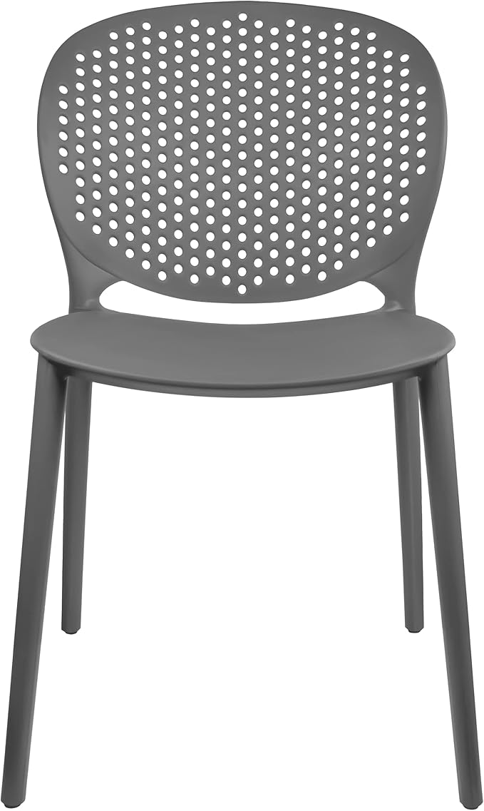 2xhome Set of 2 Patio Dining Chairs | Modern Stackable Outdoor Pool Side Chair | Weather Resistant Plastic for Yard, Porch, Balcony, Kitchen, Gray