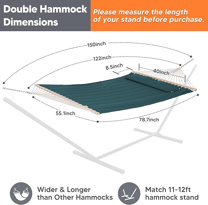SUNCREAT Hammocks Replacement Hammock for Stand, 475 lbs Capacity, Two Person Patio Hammock for Outside, Dark Green