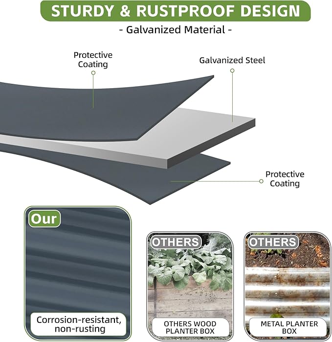 4x2x2ft Raised Garden Bed - Galvanized Deep Root Planter Boxes Outdoor with Wing Nuts and Safety Edges for Gardening Vegetables, Flowers, Herbs, Succulents - Gray