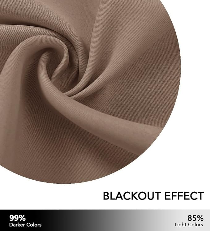 NICETOWN Room Darkning Bedroom Curtain W84 x L84, Stainless Steel Grommet Top Blackout Heavy Weight Window Treatment Thermal Insulated Sunlight Block Drape Panel for Sun Room/Porch, Tan