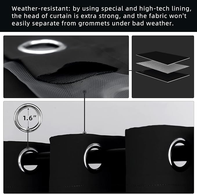 Waterproof Outdoor Curtain W105 x L108 - Grommet Top Sunlight Blocking Window Treatment Drapes Blackout Curtains for Home Bedroom Living Room Outdoor Patio Porch Pergola Cabana Gazebo, 2 Panels