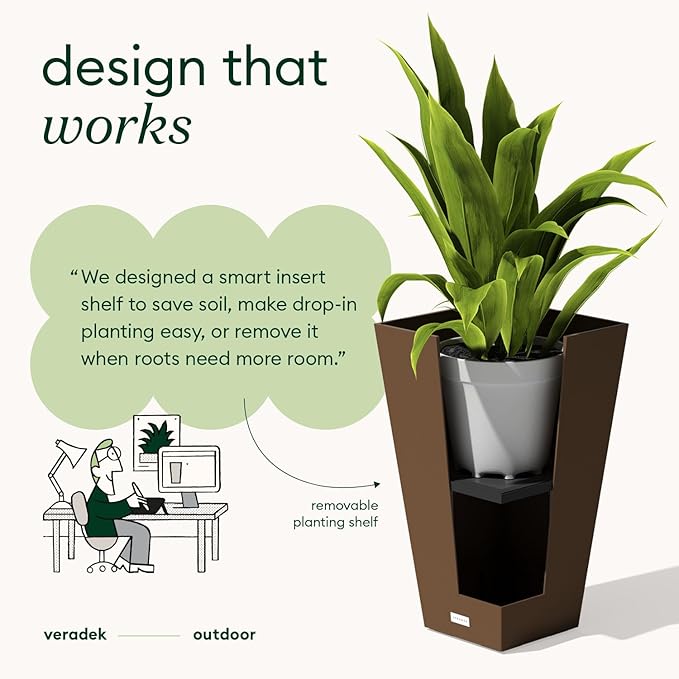 Veradek V-Resin Indoor/Outdoor Taper Planter (Espresso, 30 inch - 2 Pack with 2 Saucer Trays)