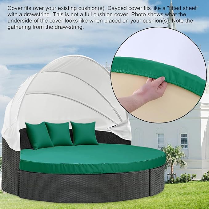 MICTONY Outdoor Daybed Cushion Cover, 66" Replacement Daybed with Elastic Band, Sun Bed Round Cushion ONLY (Daybed NOT Included), Ink Green
