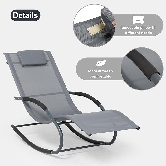 Outdoor Lounge Chair with Pillow, Chaise Lounge Chair for Patio, Lawn, Pool, Grayish Blue