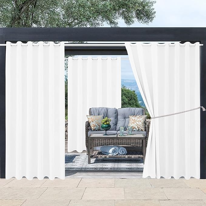 Water Proof Outside Curtains with Grommet Top for Porch, W84 x L84 Thermal Insulated Washable Light Block Outdoor Divider Drapes for Patio Gazebo Deck Pool Area Pergola Cabana (2 Panels)