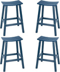 Weatherproof Bar Stools Set of 4, 28" Height Outdoor Bar Stools Holds up to 400 lbs, Saddle Seat, Bar Height Stools for Patio, Garden, and Kitchen Island, Blue
