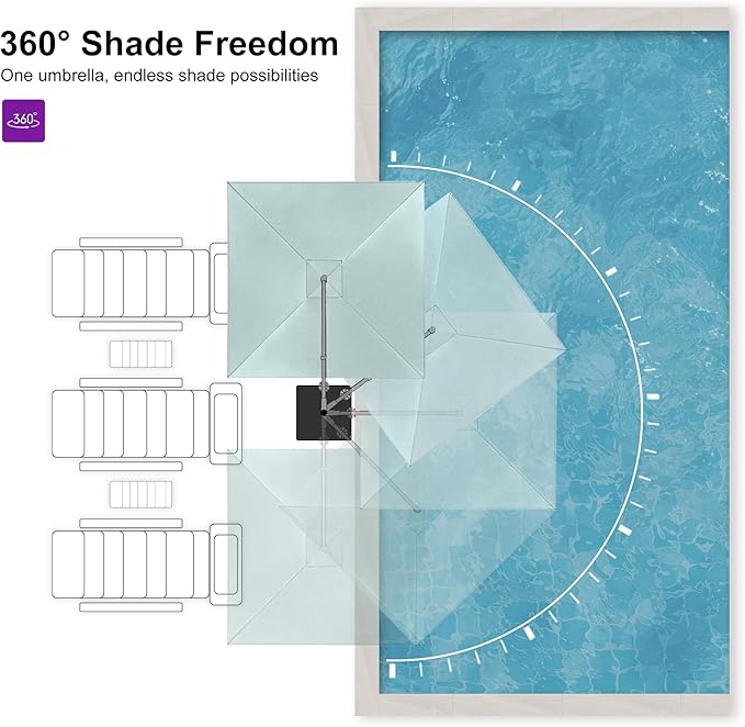 PURPLE LEAF Patio Umbrella 9' X 9' Rectangle Cantilever Umbrella Large Aluminum Outdoor Umbrellas with 360-degree Rotation & UPF40+ Premium Fabric for Deck Pool Garden Yard, Mint Green