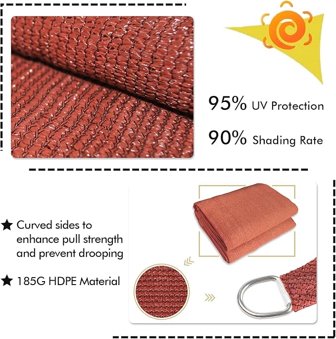 KANAGAWA 12'X18' Rust Red Custom Size Sun Shade Sail Rectangle UV Block Canopy Cover for Patio Backyard Lawn Garden Outdoor (Customized Available)