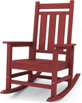 KINGYES Oversized Outdoor Rocking Chair, All-Weather Patio Rocking Chairs for Porch, HDPE Outdoor Patio Rockers with High Back & Wide Seat for Garden, Lawn, Red