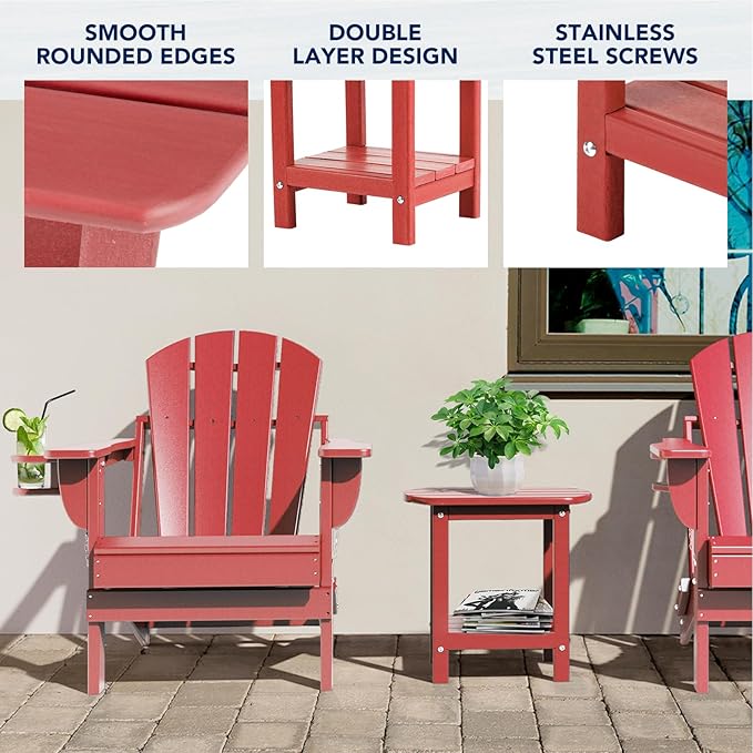 nalone Adirondack Side Table 16.5" Outdoor Side Table HDPE Plastic Double Adirondack End Table Small Table for Patio (Red)
