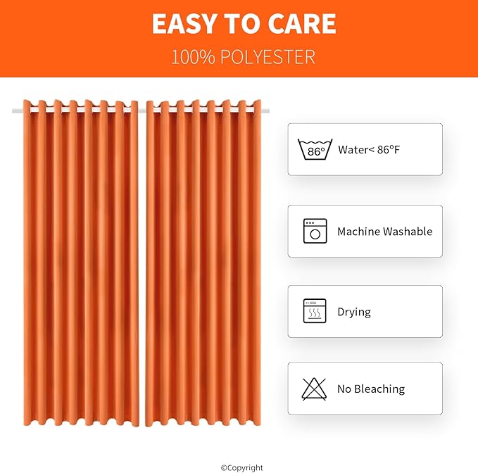 Waterproof Outdoor Curtain W105 x L84 - Grommet Top Sunlight Blocking Window Treatment Drapes Blackout Curtains for Home Bedroom Living Room Outdoor Patio Porch Gazebo (Orange, 2 Panels)