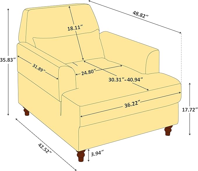 Chaise Lounge Chair Indoor Set of 2, Oversized Accent Chair for Living Room with Adjustable Backrest, Upholstered Mid-Century Reading Armchair for Adults, Comfy Modern Single Sofa Chair for Bedroom
