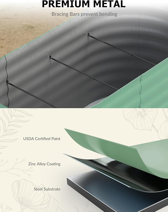 GarveeLife 8x4x1.5 ft Galvanized Raised Garden Bed - 18“ Tall Metal Planter Box for Vegetables, Flowers, Herbs, Rust-Resistant Outdoor Garden Box, Easy Assembly Raised Beds for Gardening, Green