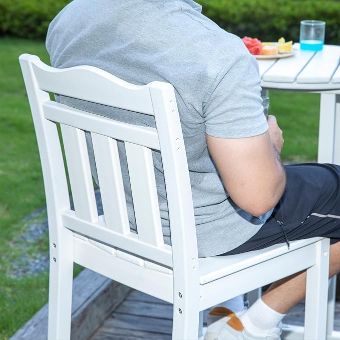 nalone Outdoor Bar Stool, HDPE Tall Adirondack Chair Bar Chair, Weather Resistance Bar Height Chairs for Balcony, Garden, Yard, Backyard (White, Bar Chair)