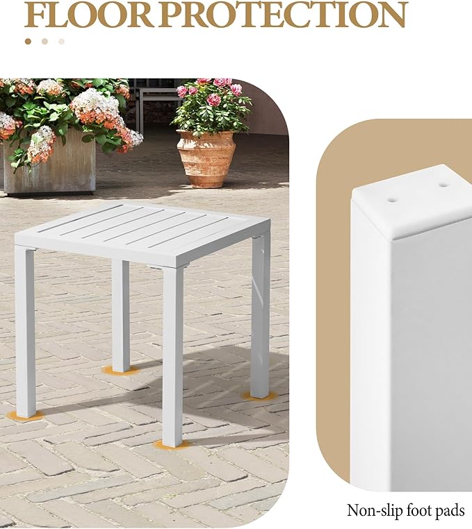 Crestlive Products Aluminum Outdoor Side Table Set of 2, Pool Lounge Chair Side Table, Weather Resistant Small Square Coffee End Table for Patio, Yard, Garden, Porch, Deck, Outdoor