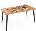 Tangkula 63" Acacia Wood Patio Dining Table for 6, Outdoor Dining Table with 1.97" Umbrella Hole & Metal Legs & Adjustable Foot Pads, Rectangular 6-Person Outside Table for Garden, Poolside & Backyard