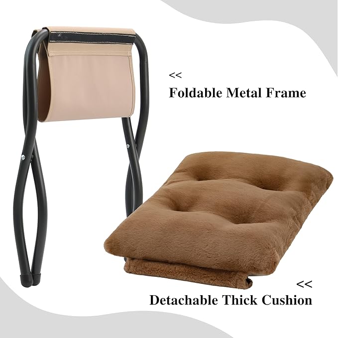15"(H) Folding Ottoman, Set of 2, Foldable Footrest Stool, Small Foot Stool for Couch, Collapsible Foot Rest Ottoman for Sofa, Accent Padded Ottomans for Living Room, Bedroom, Brown