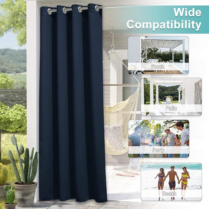 NICETOWN Bedroom Curtain for Patio Room Darkning 84 inch Long, Rustproof Grommet Room Darkening Bedroom Slider Blind Window Treatment for Shower/Balcony, Navy Blue, 84 inch Wide, 1 Panel