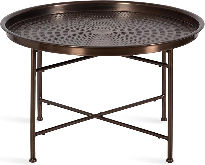 Kate and Laurel Mahdavi Modern Round Outdoor Coffee Table; 25 x 25 x 16; Bronze; Transitional Patio Coffee Table with Textured Top for Outdoor Furniture Decor