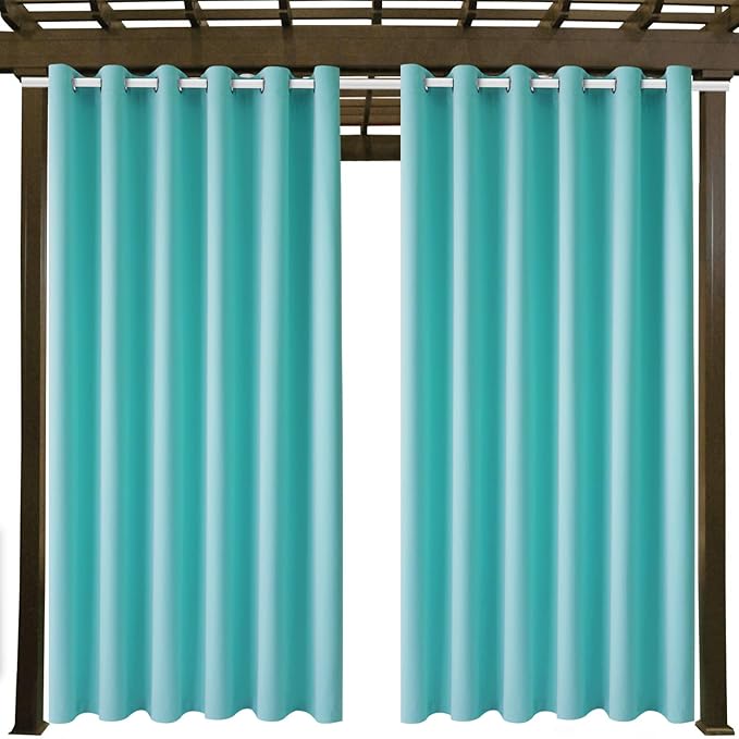 Waterproof Outdoor Curtain W84 x L84 - Grommet Top Sunlight Blocking Window Treatment Drapes Blackout Curtains for Home Bedroom Living Room Outdoor Patio Porch Gazebo (Teal Blue, 2 Panels)