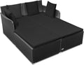 RELAX4LIFE Rattan Patio Outdoor Daybed, Wicker 2-Person Sunbed Loveseat with Soft Cushions, 4 Pillows, Curved Backrest & Armrest, Double Bed Lounger Sofa Set for Balcony Porch, Patio Bed (Black)