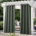 NICETOWN 2 Panels Long Outdoor Curtains for Patio Waterproof, Energy Saving Thermal Insulated Rustproof Grommet Sunlight Blocking Privacy Protect for Pool/Porch, W52 x L108, Greyish Green