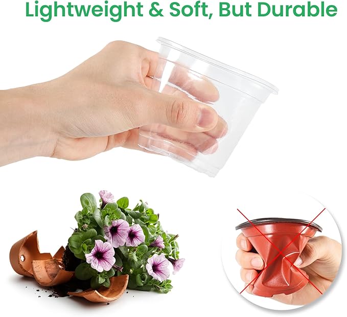 30 Packs 7/5/4 Inch Reinforced Clear Nursery Pots with Drainage Hole, Transparent Variety Pack Plastic Plant Pot Seedling Planter for Vegetable Propagation, Root Cutting, Seed Starting