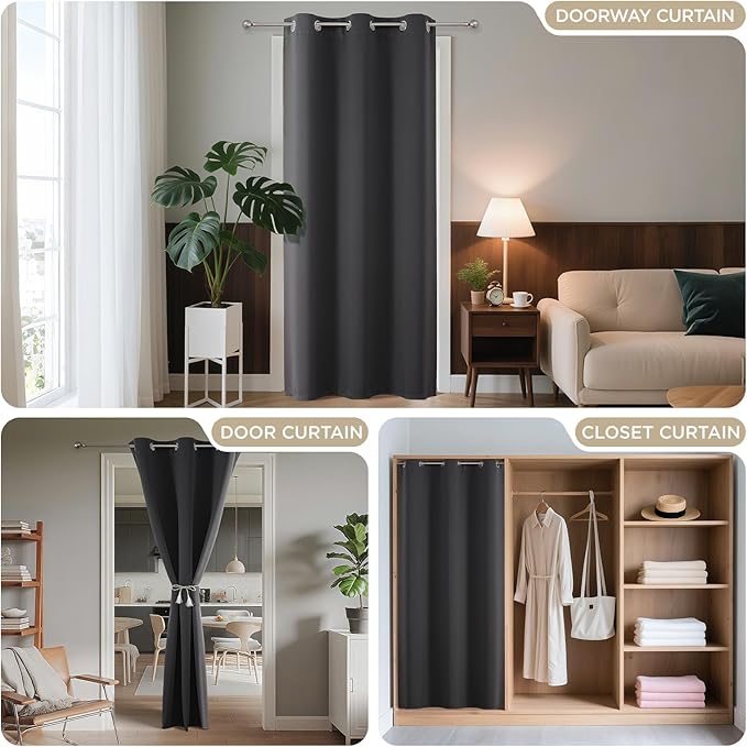 Joydeco Blackout Door Curtain for Doorway Privacy 84 Inches Long, Grommet Closet Curtain for Open Closet, Room Divider for Bedroom Living Room (Grey, 52Wx84L, 1 Panel)