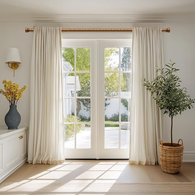 Retro Gold Curtain Rods for Windows 72 to 144 Inches Adjustable Length Heavy Duty 1" Diameter Window Curtain Rod with Decorative Finials for Outdoor Bedroom Kitchen Living Room Farmhouse