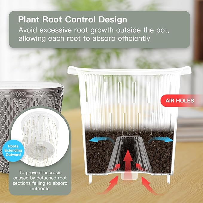 QCQHDU 2 Pack Self Watering Pots, 7.2 Inch Flower Pots with Drainage Holes and Water Filling Port, Garden Planter for Indoor Outdoor Plants (Gray)