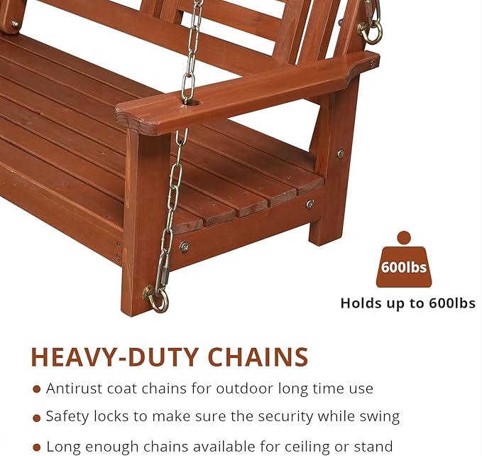 Outvita Porch Swing, 44" Swing Bench with Hanging Chains and Reclined Backrest for Deck, Garden,Yard, Balcony, Room 600lbs Capacity Fir Wood