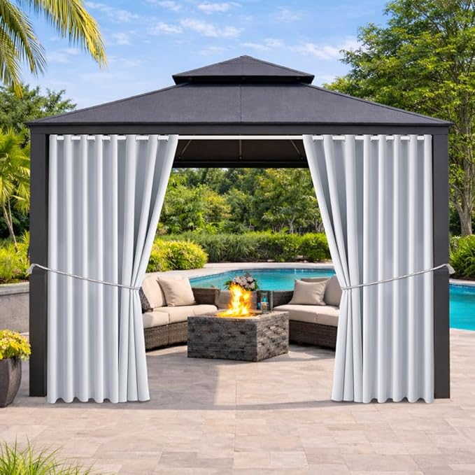 Outdoor Indoor Curtains W105 x L108 for Patio - Weather-resistant Window Panels Privacy Protect Grommet Top Thermal Insulated Home Curtain Room Divider for Porch Pergola Lawn Garden (2 Panels)