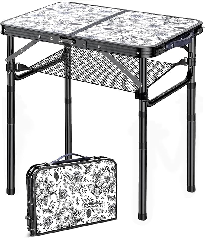 Outdoor Side Table, Portable 3 Adjustable Height Small Outdoor Folding Table, Aluminum Foldable Patio Side Tables for Outside Indoor, Plant Stand Coffee End Table for Pool, Porch,Garden, Balcony