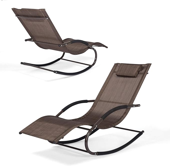 Lounge Chairs, Chaise Lounges with Detachable Pillow for Patio, Lawn, Pool, Outdoor Lounge Chairs Set of 2, Brown
