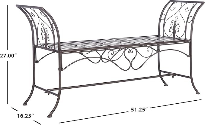 Safavieh PAT5016B Outdoor Collection Adina Rustic Brown Wrought Iron 51-inch Garden Bench