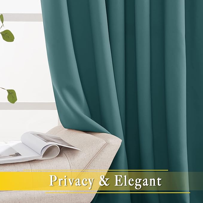 NICETOWN Blackout Room Darkening Window Curtain - Thermal Insulated Solid Grommet Blackout Curtain/Drape for Living Room/Villa (Sea Teal, Single Panel, 80 by 108-inch)